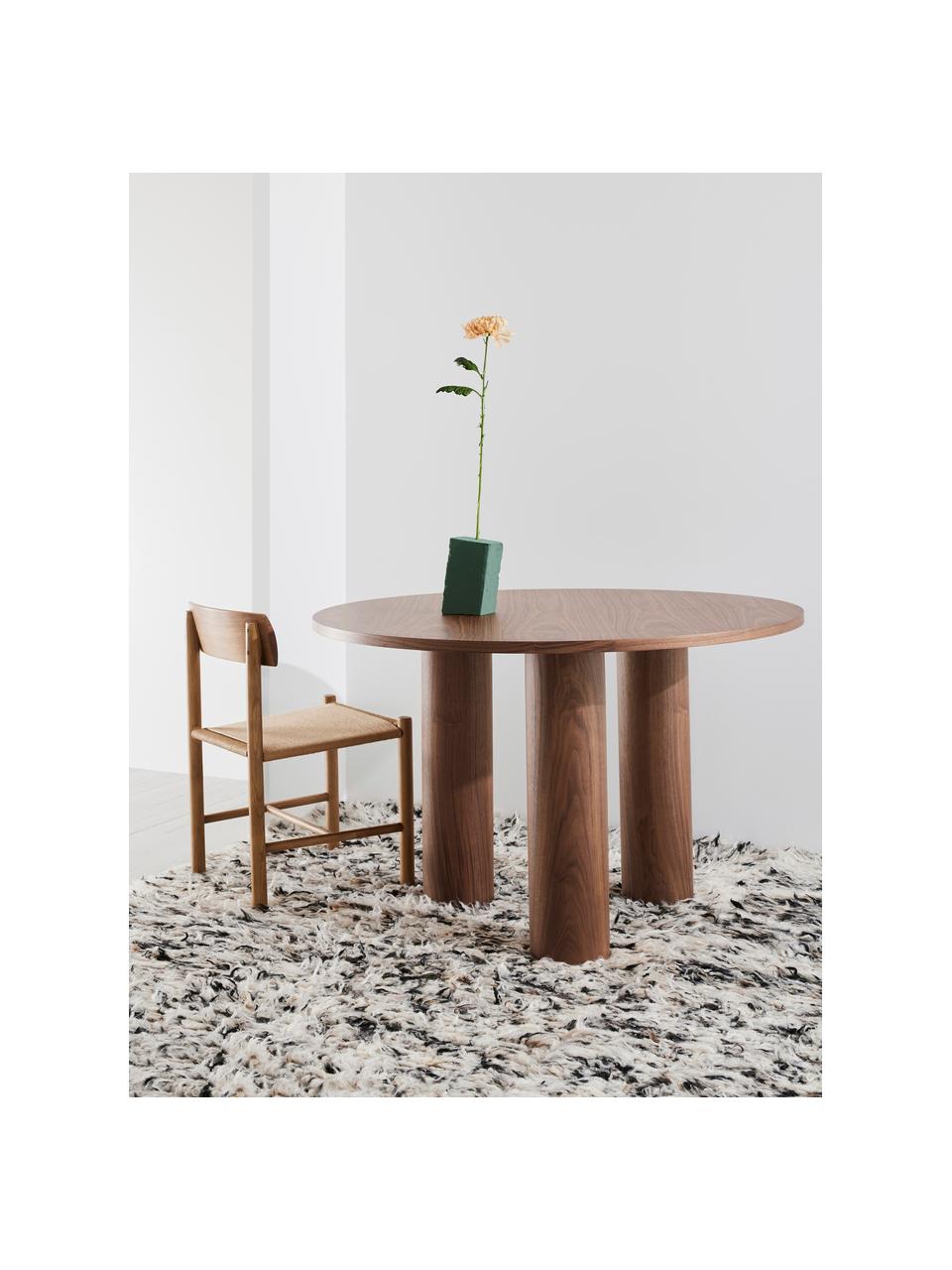 Mesa redonda Colette, Ø 120 cm, Tablero de fibras de densidad media (MDF), chapada en madera de nogal, Madera, Ø 120 x Al 72 cm