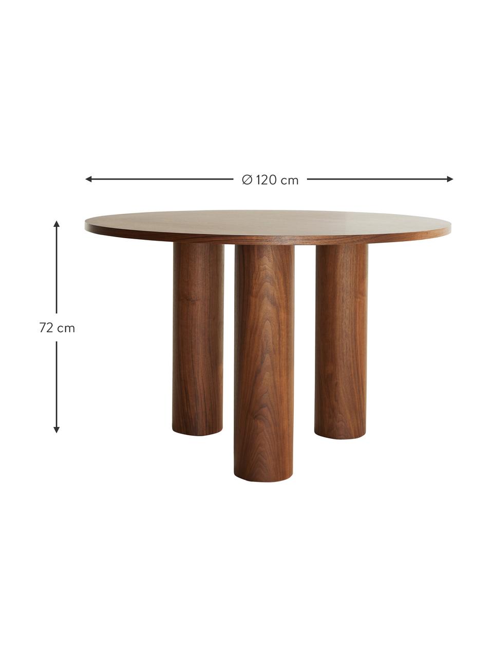 Table ronde bois de noyer Colette, Ø 120 cm, MDF (panneau en fibres de bois à densité moyenne), avec placage en bois de noyer, Bois, Ø 120 x haut. 72 cm