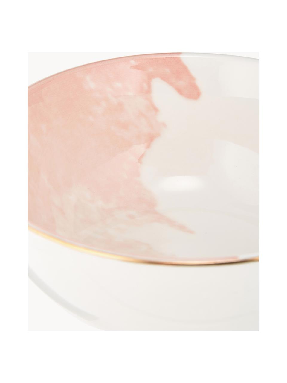 Porcelánová miska na müsli s abstraktním vzorem a se zlatým okrajem Rosie, 2 ks, Porcelán, Bílá, růžová, Ø 15 cm, V 6 cm