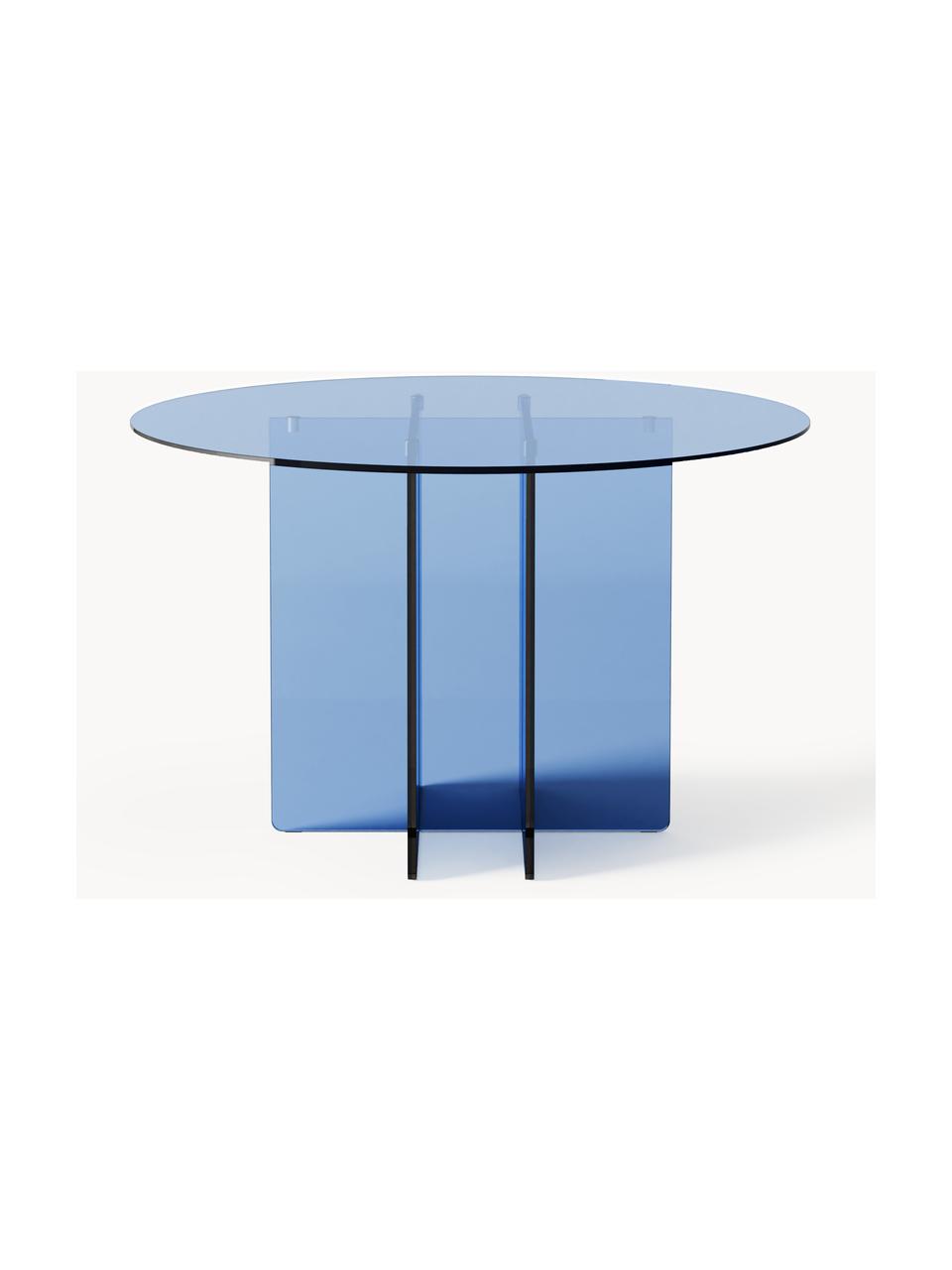 Ronde Glazen eettafel Anouk, Ø 120 cm, Glas, Blauw, Ø 120 cm