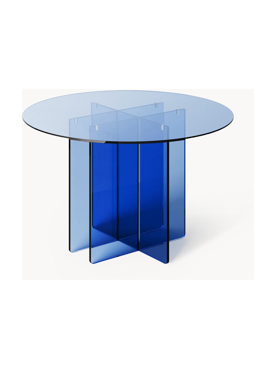 Mesa de comedor redonda de vidrio Anouk, Ø 120 cm, Vidrio, Azul, Ø 120 cm