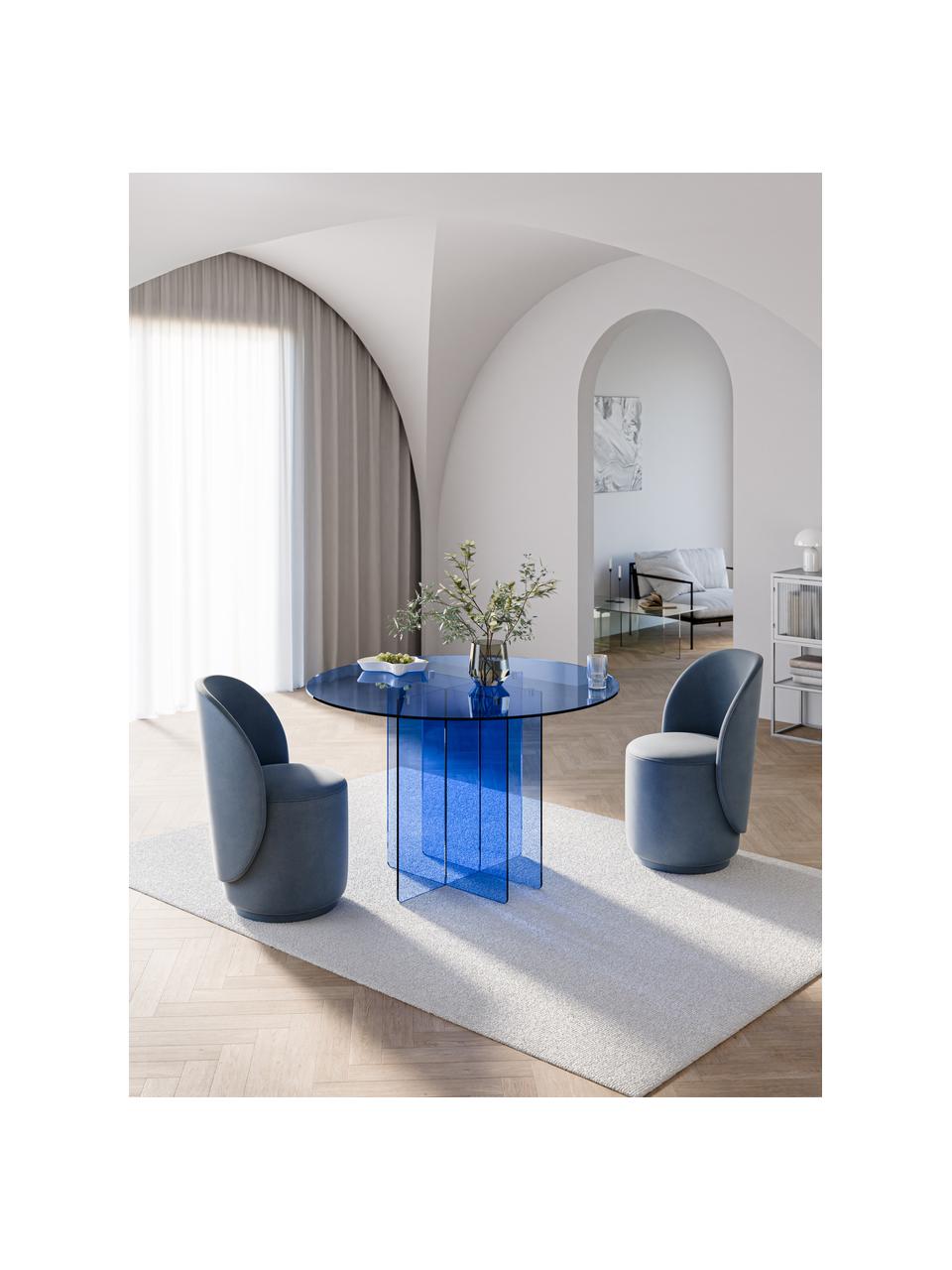 Mesa de comedor redonda de vidrio Anouk, Ø 120 cm, Vidrio, Azul, Ø 120 cm