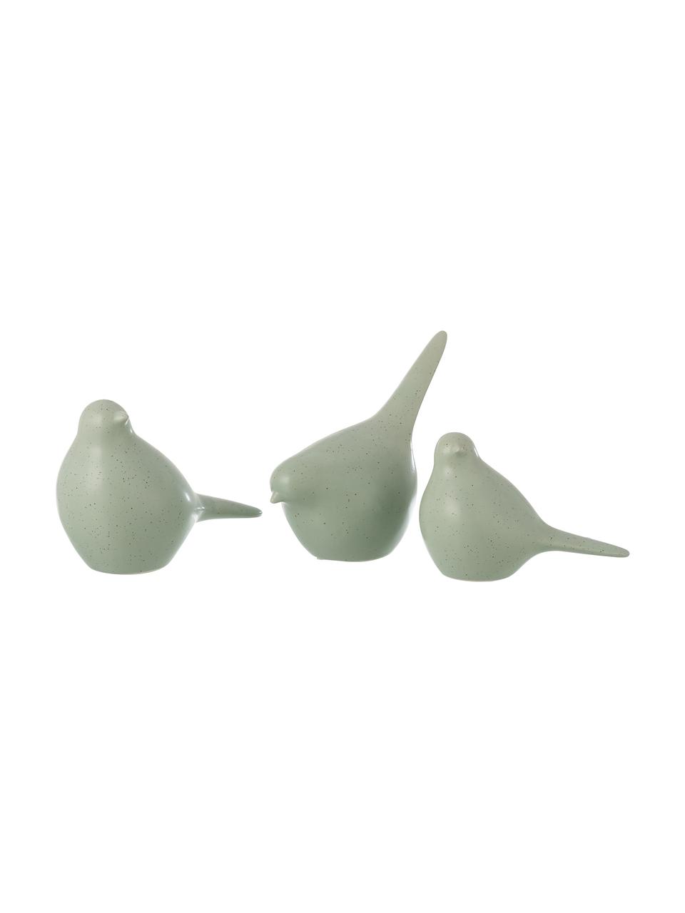 Decoratieve objectenset Birds, 3-delig, Porselein, Groen, Set met verschillende formaten