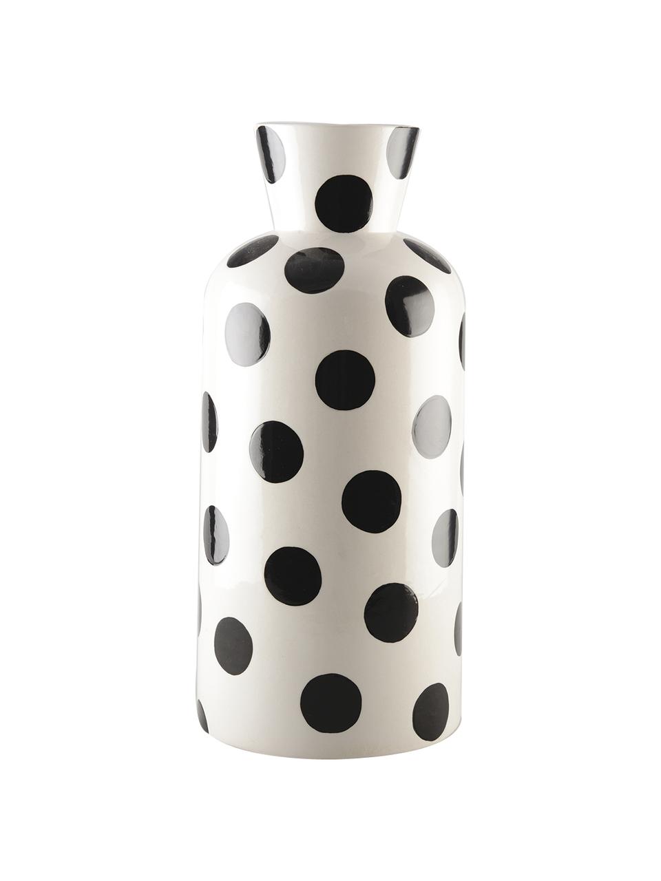 Gepunktete Vase Pois aus Steingut in Schwarz-Weiss, Steingut, Schwarz, Weiss, Ø 14 x H 31 cm