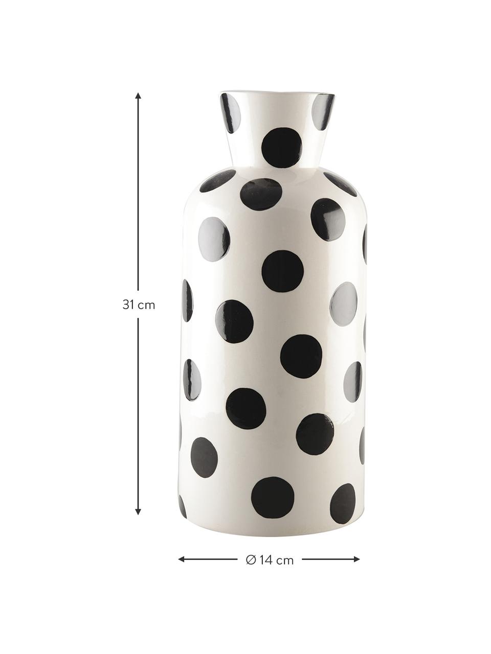 Gepunktete Vase Pois aus Steingut in Schwarz-Weiß, Steingut, Schwarz, Weiß, Ø 14 x H 31 cm
