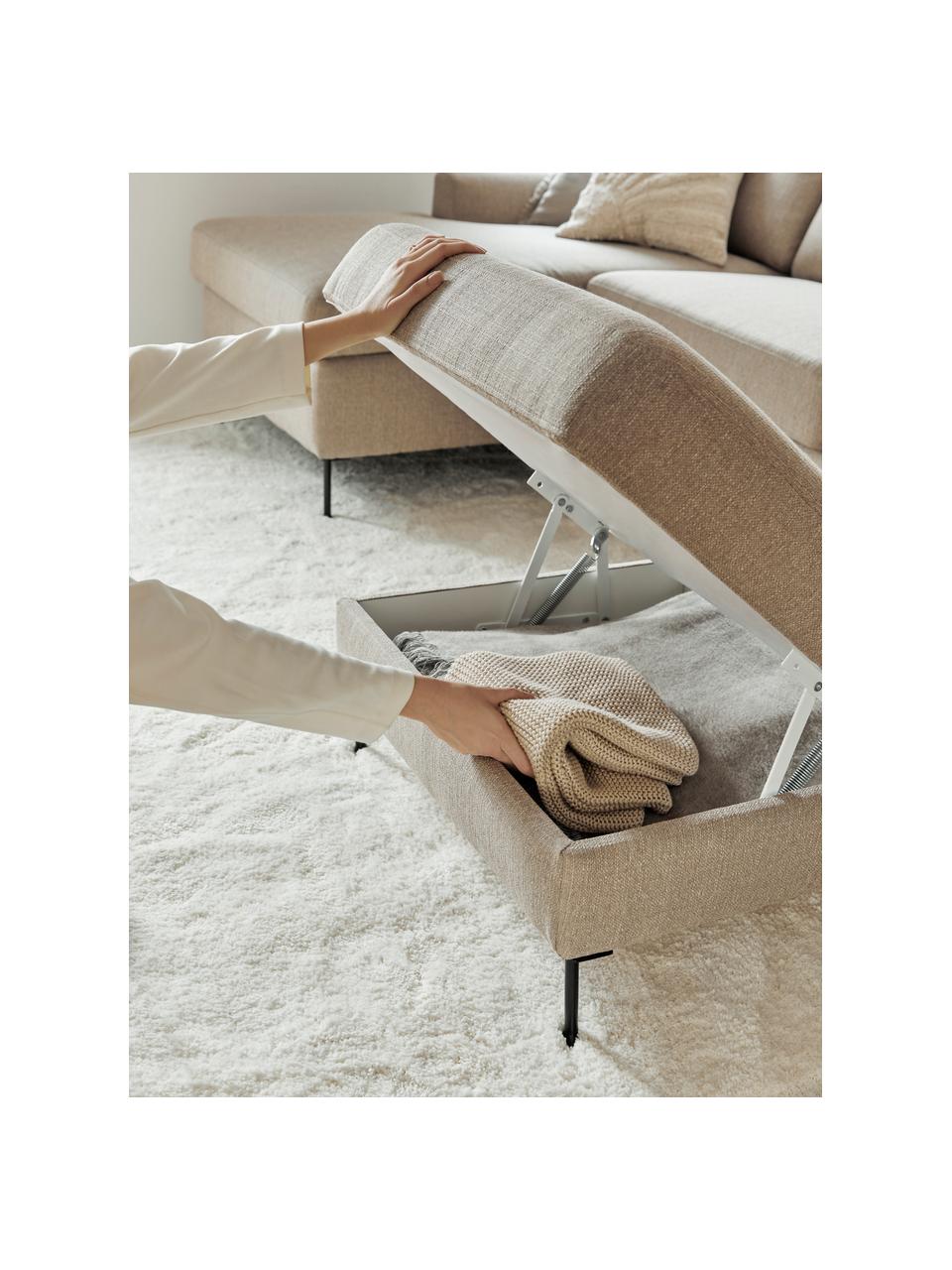 Tabouret/repose-pieds avec rangement Cucita, Tissu beige, larg. 75 x haut. 46 cm