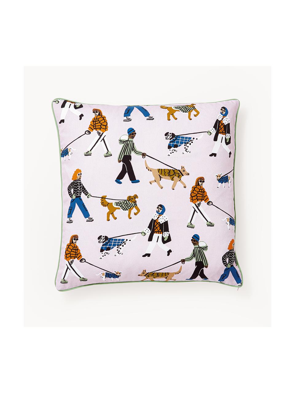 Housse de coussin 45x45 imprimé hiver Doggo, 100 % coton, Rose pâle, multicolore, larg. 45 x long. 45 cm