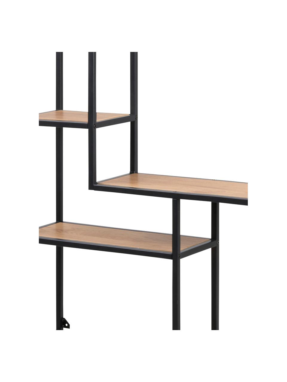 Wandrek Seaford van hout en metaal, Frame: gepoedercoat metaal, Wild eikenhout, zwart, B 75 x H 91 cm