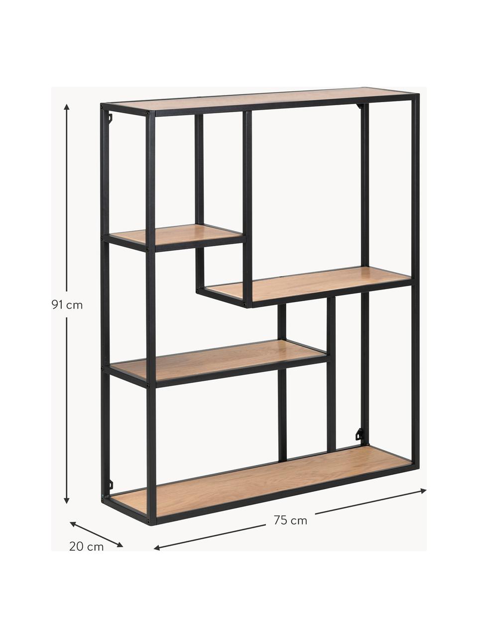 Mensola Seaford, Ripiani: pannelli MDF (fibra a med, Struttura: metallo verniciato a polv, Beige effetto legno, nero, Larg. 75 x Alt. 91 cm