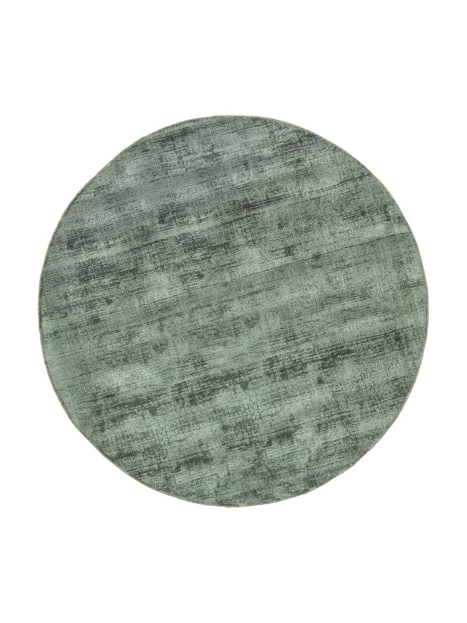 Alfombra redonda artesanal de viscosa Jane, Parte superior: 100% viscosa, Reverso: 100% algodón El material , Verde, Ø 200 cm (Tamaño L)