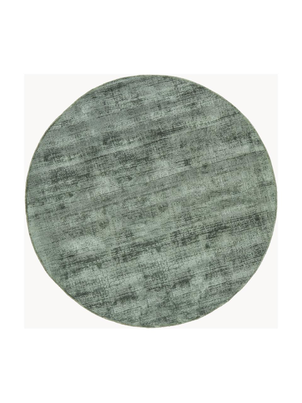 Alfombra redonda artesanal de viscosa Jane, Parte superior: 100% viscosa, Reverso: 100% algodón, Verde oscuro, Ø 150 cm (Tamaño M)