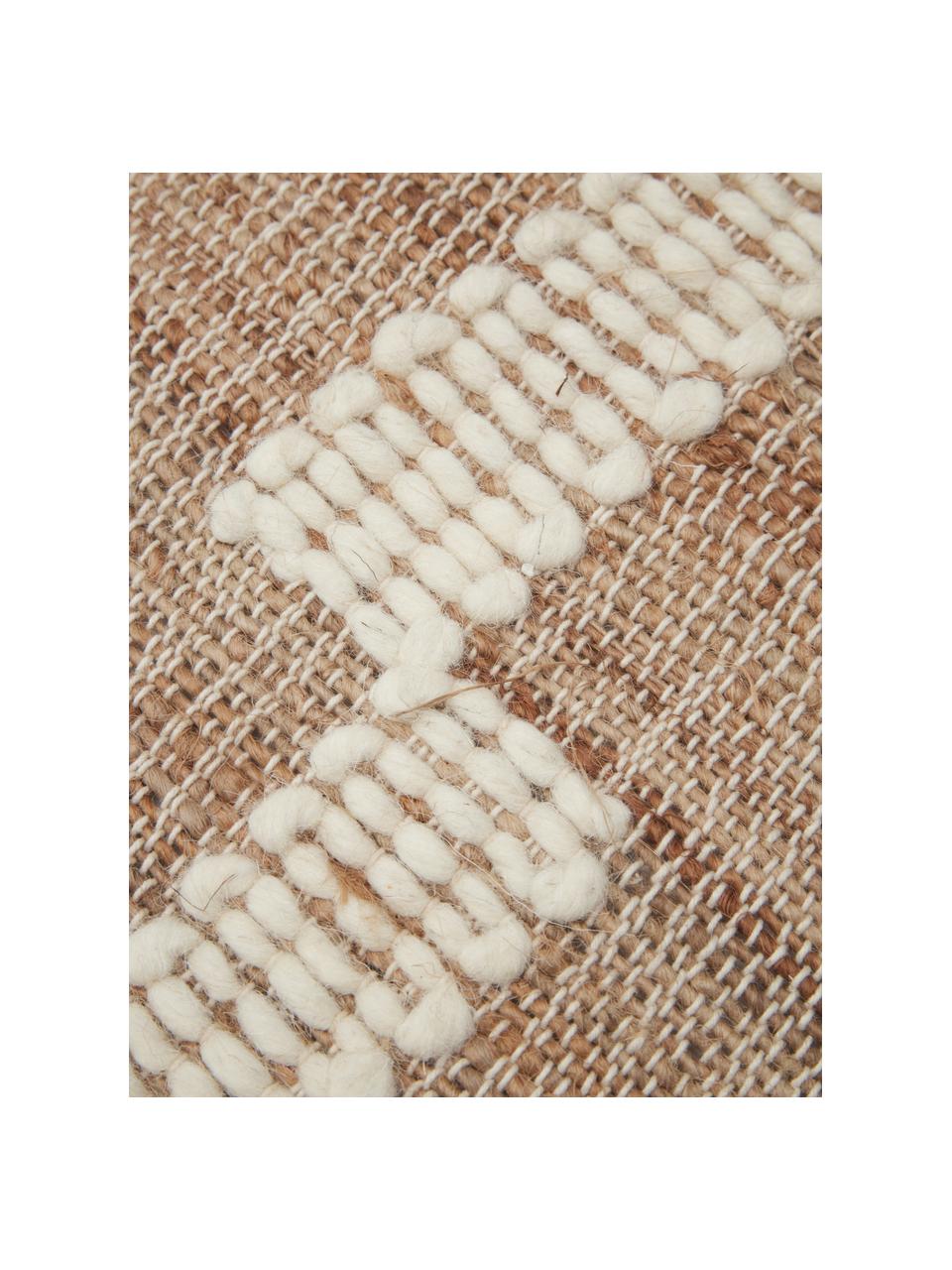 Paillasson en jute à franges, fait main Kerala, 68 % jute, 23 % coton, 9 % laine, Brun, blanc crème, larg. 50 x long. 80 cm