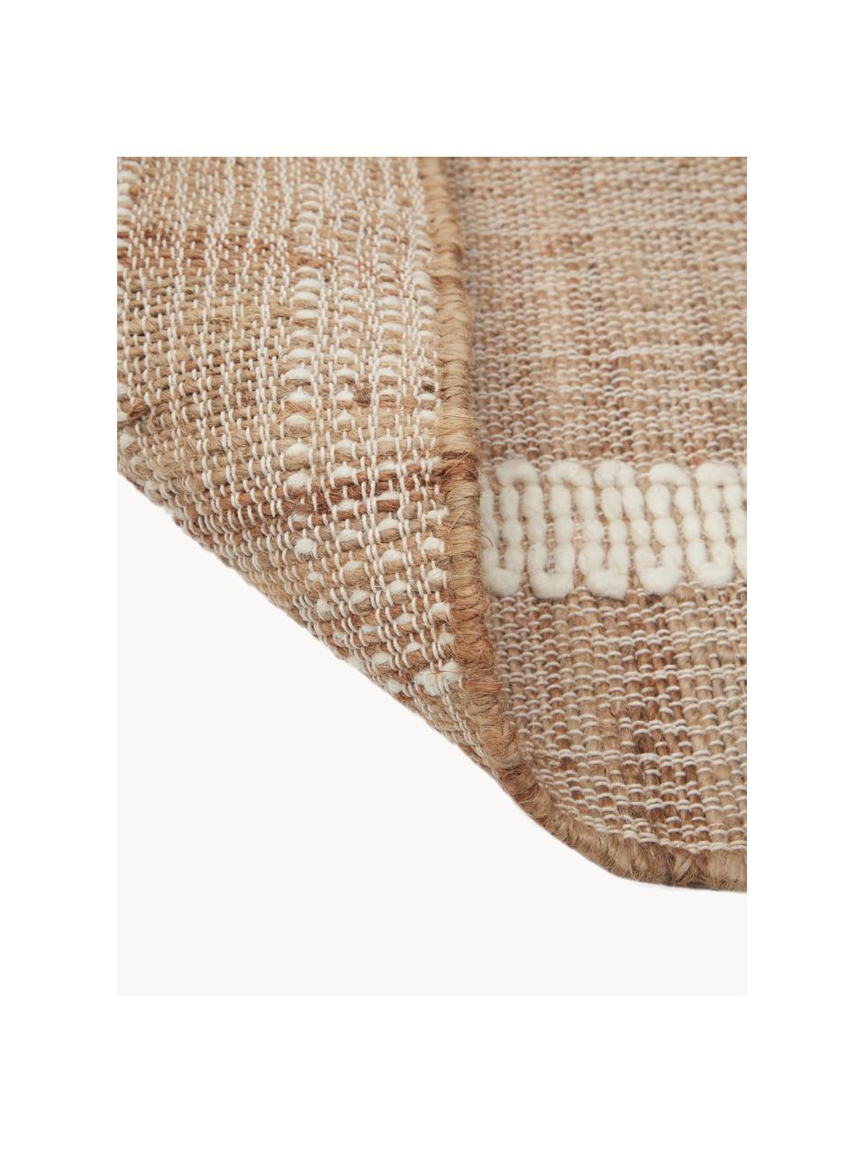 Handgefertigte Jute-Fussmatte Kerala mit Fransen, 68 % Jute, 23 % Baumwolle, 9 % Wolle, Braun, Cremeweiss, B 50 x L 80 cm