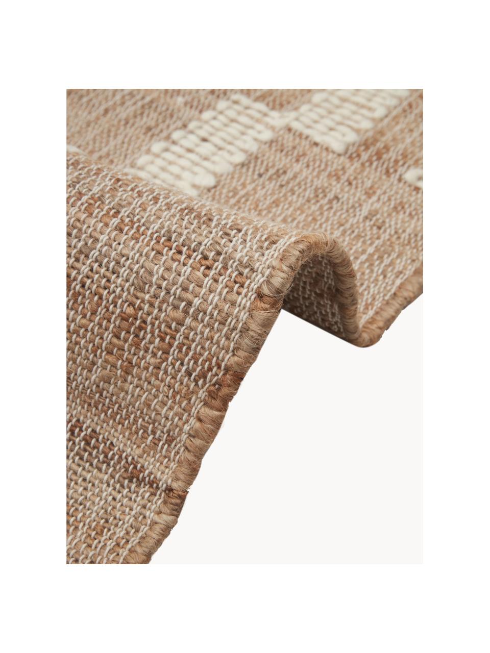 Handgefertigte Jute-Fußmatte Kerala mit Fransen, 68 % Jute, 23 % Baumwolle, 9 % Wolle, Braun, Cremeweiß, B 50 x L 80 cm