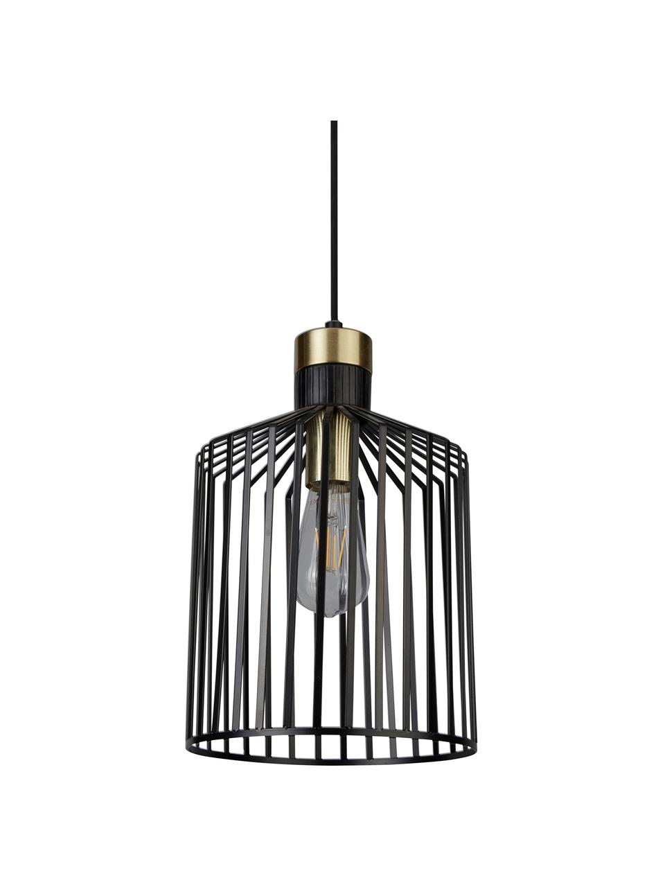 Lámpara de techo Bird Cage, Pantalla: metal recubierto, Adornos: metal recubierto, Anclaje: metal recubierto, Cable: cubierto en tela, Negro, dorado, Ø 22 x Al 36 cm