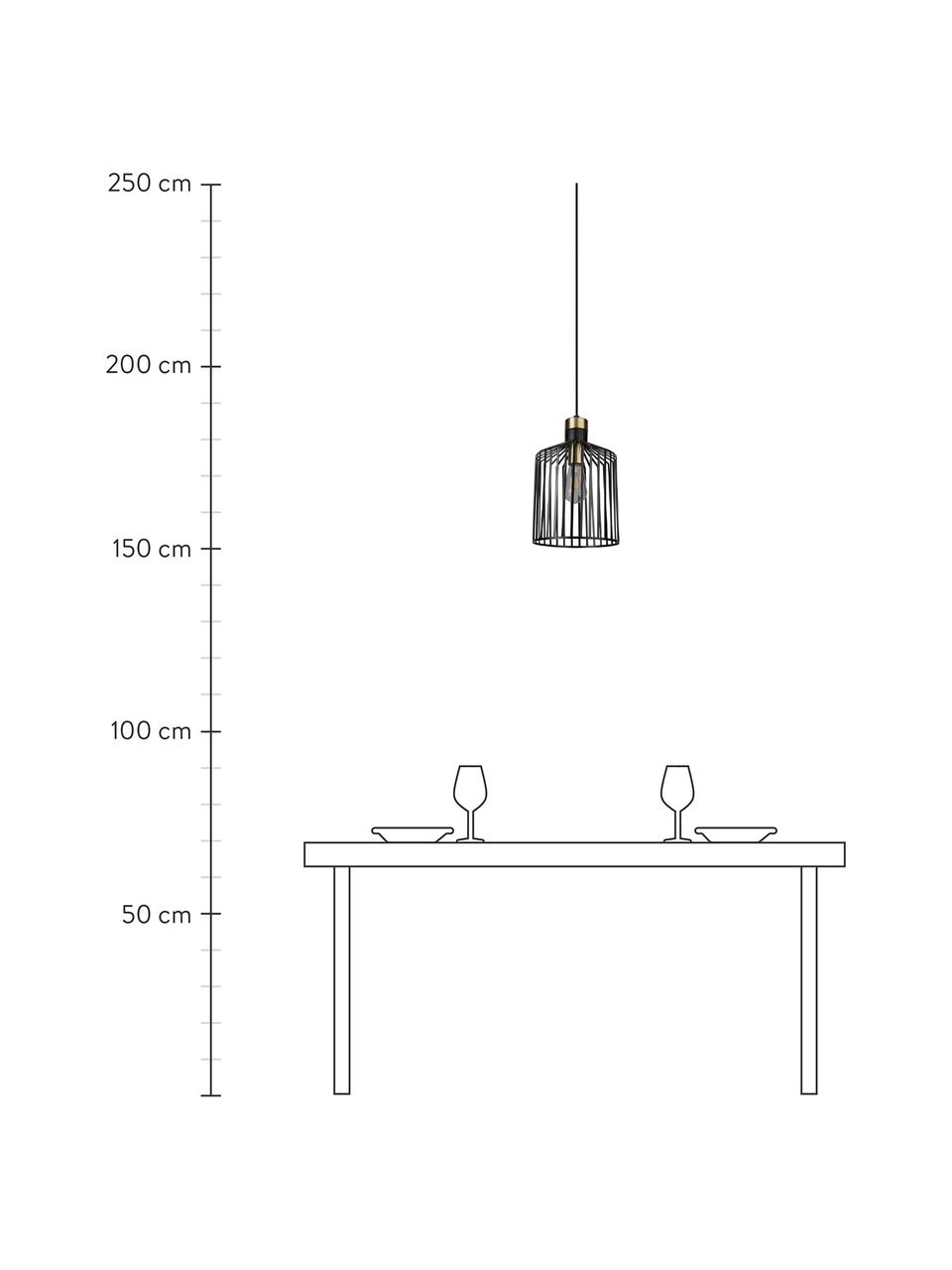 Kleine hanglamp Bird Cage, Lampenkap: gecoat metaal, Decoratie: gecoat metaal, Baldakijn: gecoat metaal, Zwart, goudkleurig, Ø 22  x H 36 cm