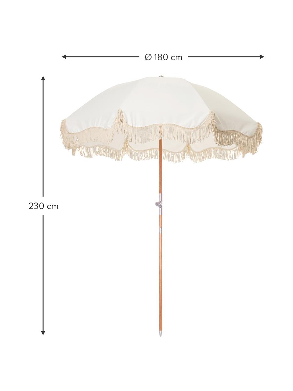 Parasol Retro met franjes, knikbaar, Frame: gelamineerd hout, Franjes: katoen, Crèmewit, Ø 180 x H 230 cm
