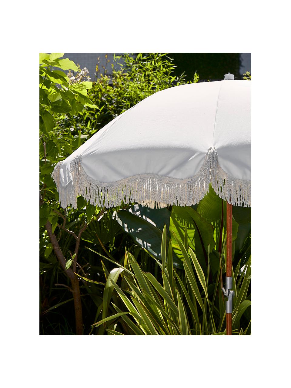 Parasol ogrodowy z frędzlami Retro, Stelaż: drewno naturalne, laminow, Kremowobiały, Ø 180 x W 230 cm