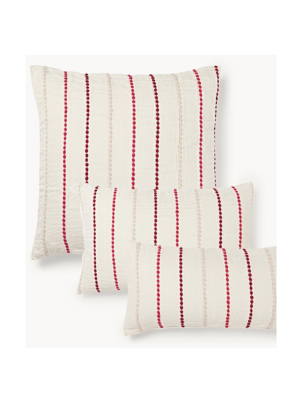 Taie d'oreiller en percale de coton Arabella, Tons rouges, blanc crème, larg. 50 x long. 70 cm