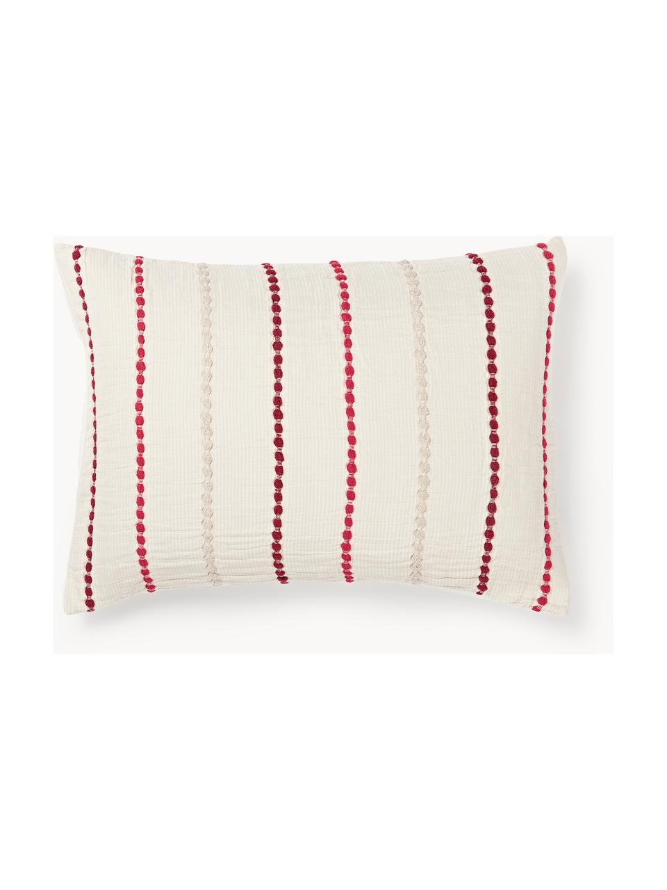 Taie d'oreiller en percale de coton Arabella, Tons rouges, blanc crème, larg. 50 x long. 70 cm