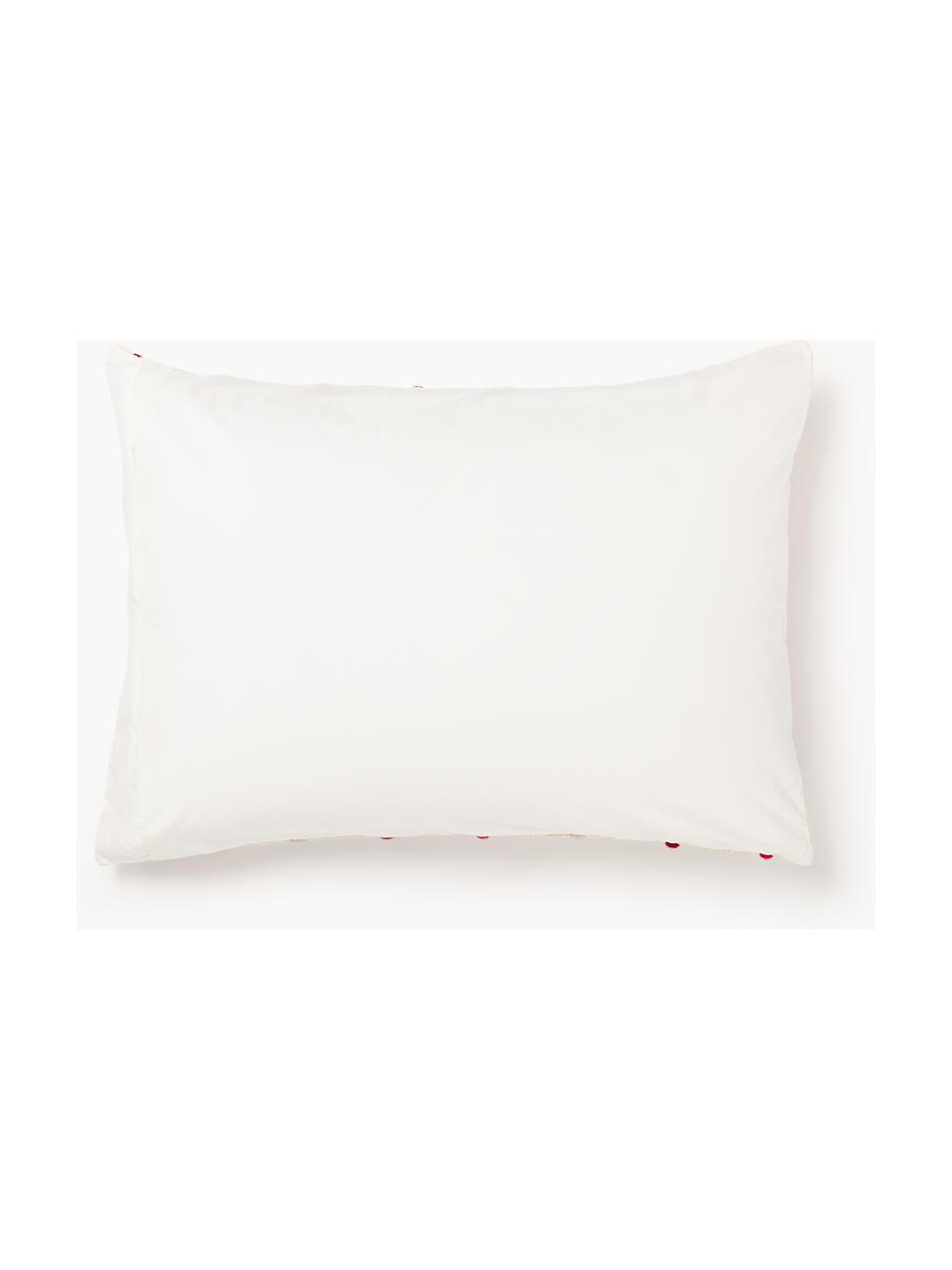 Taie d'oreiller en percale de coton Arabella, Tons rouges, blanc crème, larg. 50 x long. 70 cm