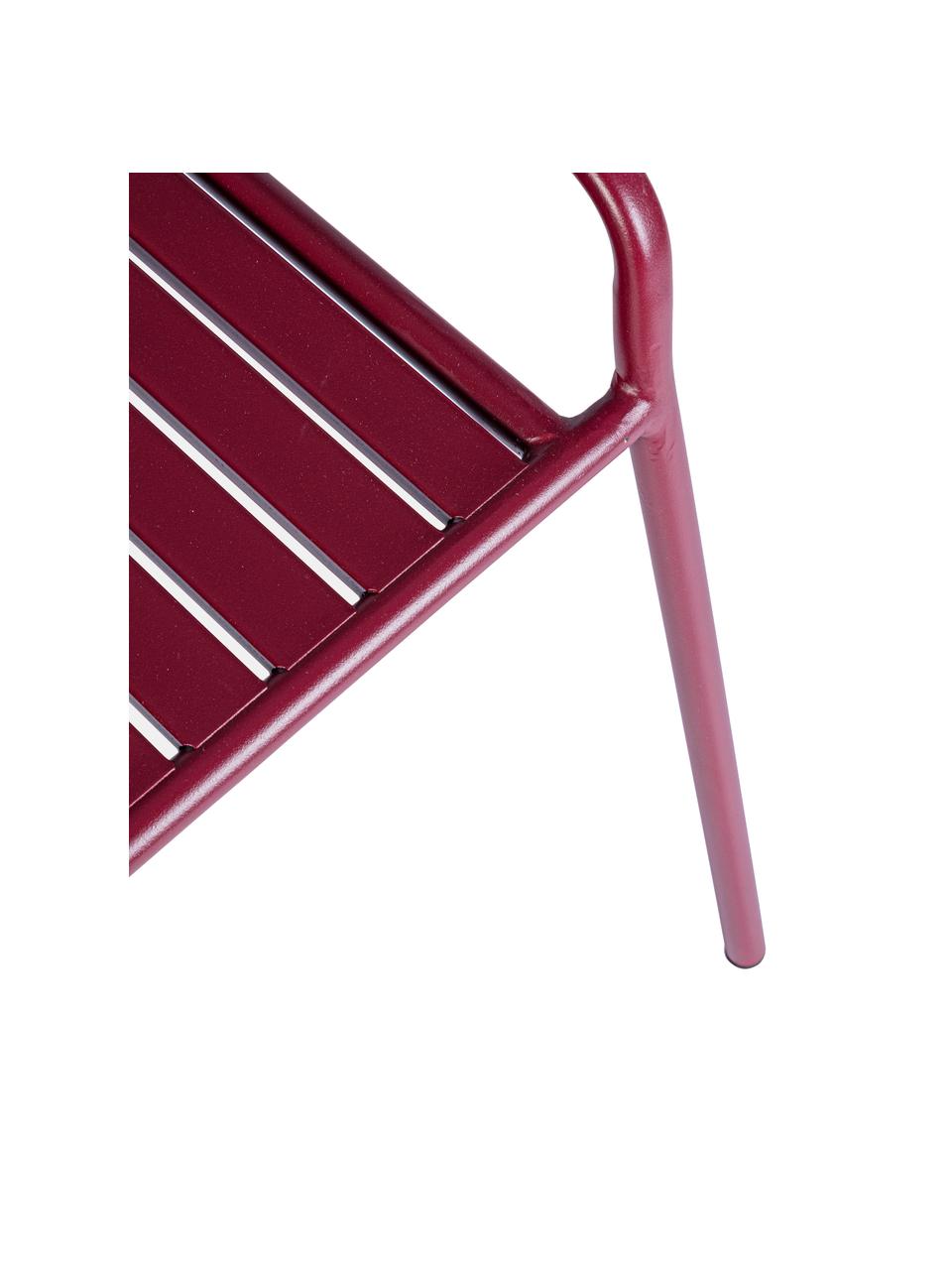 Panchina da giardino in metallo rosso Dalya, Acciaio verniciato a polvere, Rosso bordeaux, Larg. 88 x Alt. 51 cm