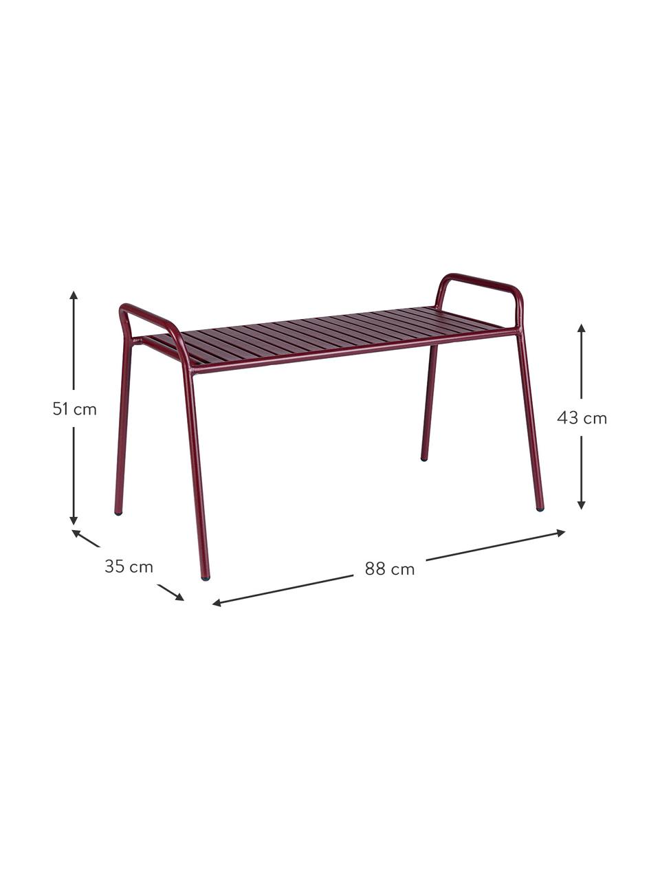 Ławka ogrodowa z metalu Dalya, Stal malowana proszkowo, Bordowy, S 88 x W 51 cm