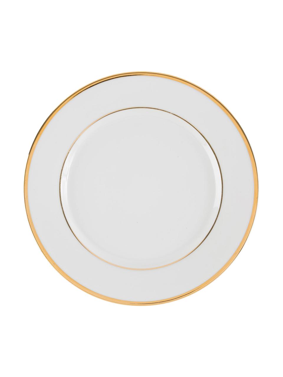 Assiette plate porcelaine bord doré Ginger, 6 pièces, Porcelaine, Blanc, couleur dorée, Ø 27 cm