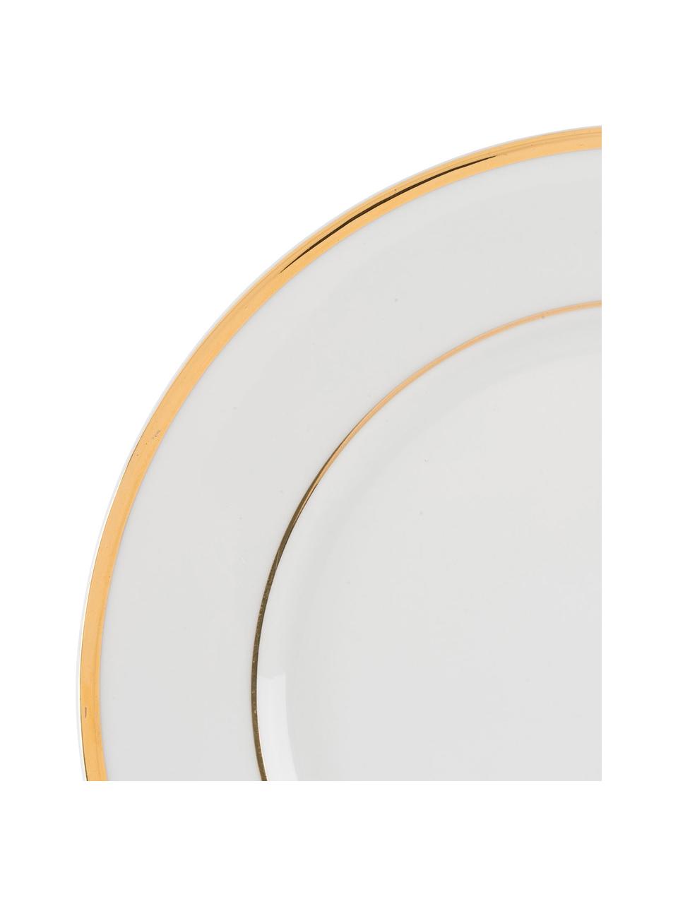 Assiette plate porcelaine bord doré Ginger, 6 pièces, Porcelaine, Blanc, couleur dorée, Ø 27 cm