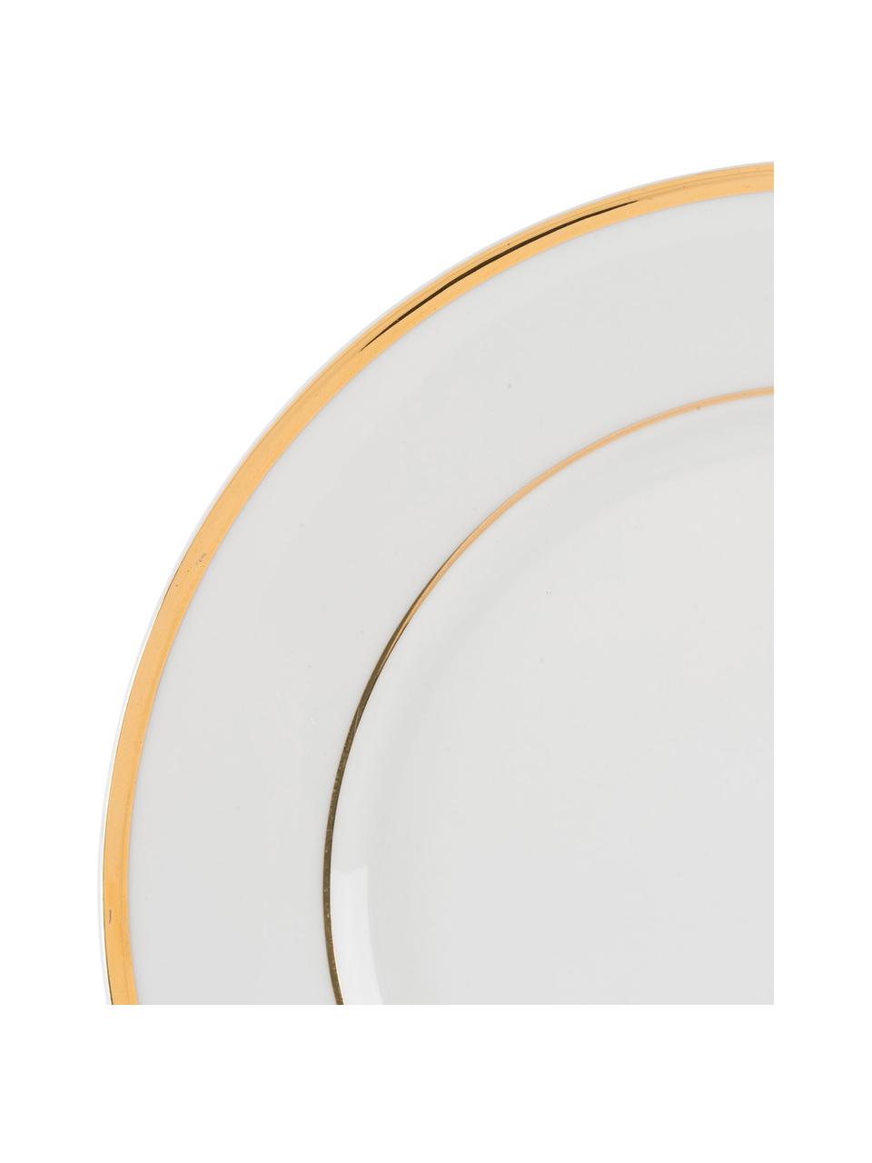 Porseleinen dinerbord Ginger met goudkleurige rand, 6 stuks, Porselein, Wit, goudkleurig, Ø 27 cm