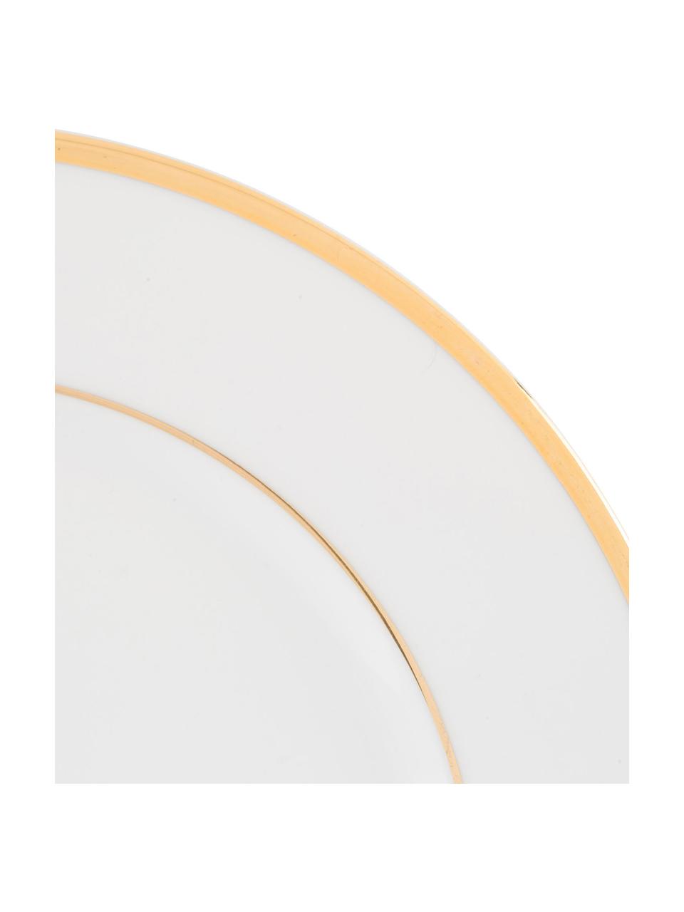 Porcelánový plytký tanier so zlatým okrajom Ginger, 6 ks, Porcelán, Biela, odtiene zlatej, Ø 27 cm