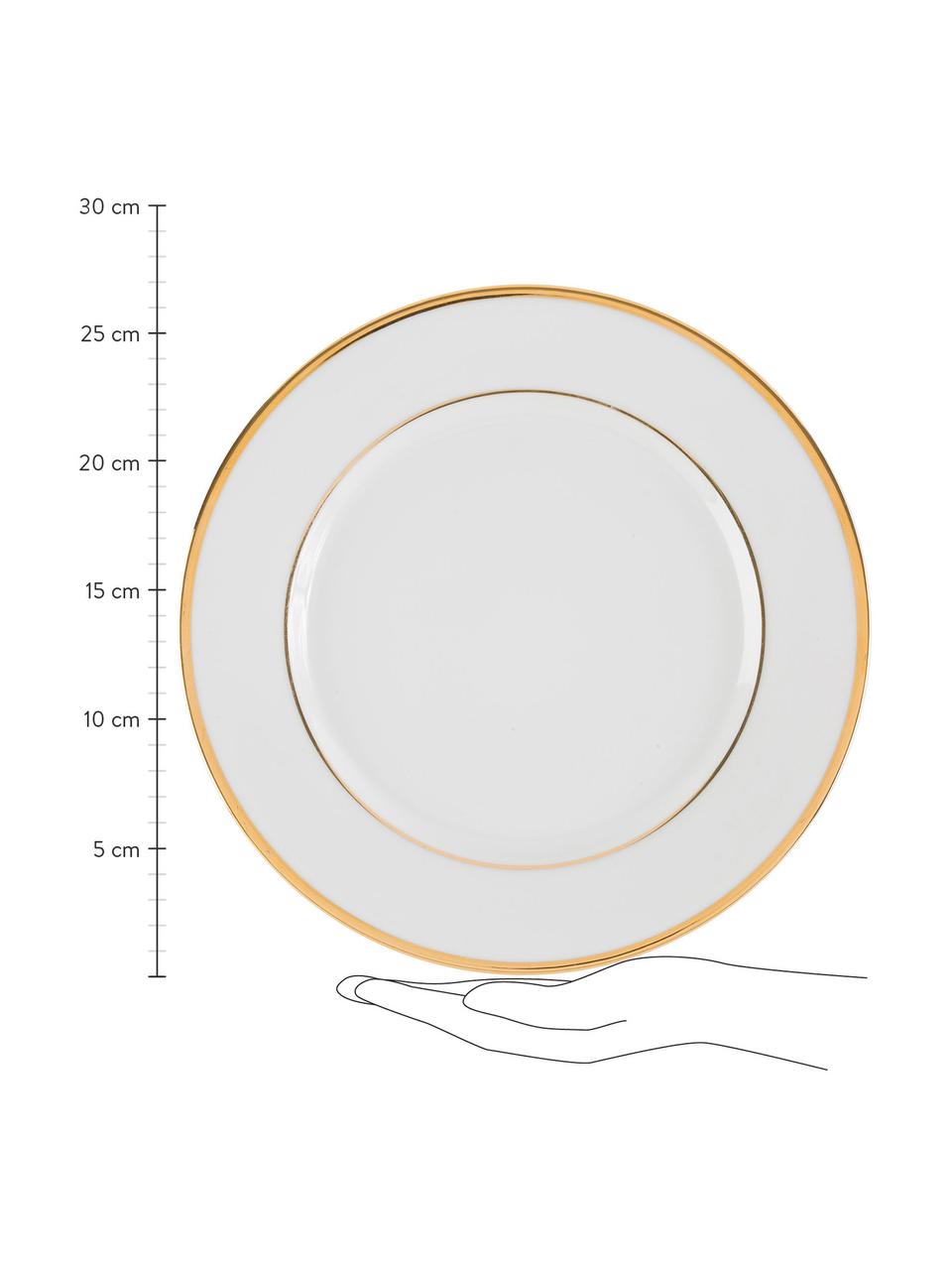 Assiette plate porcelaine bord doré Ginger, 6 pièces, Porcelaine, Blanc, couleur dorée, Ø 27 cm