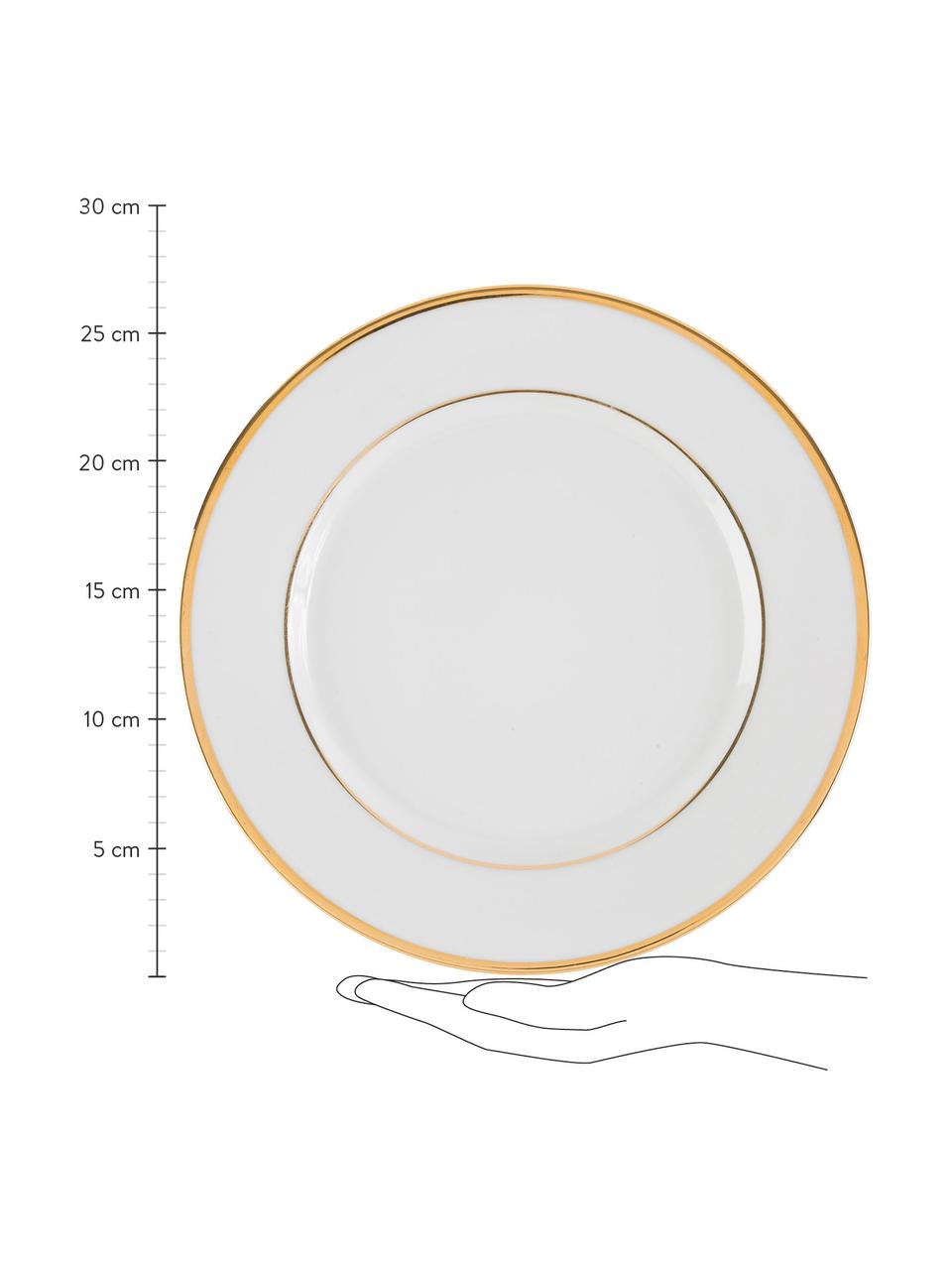Porcelánové mělké talíře Ginger, 6 ks, Porcelán, Bílá, zlatá, Ø 27 cm