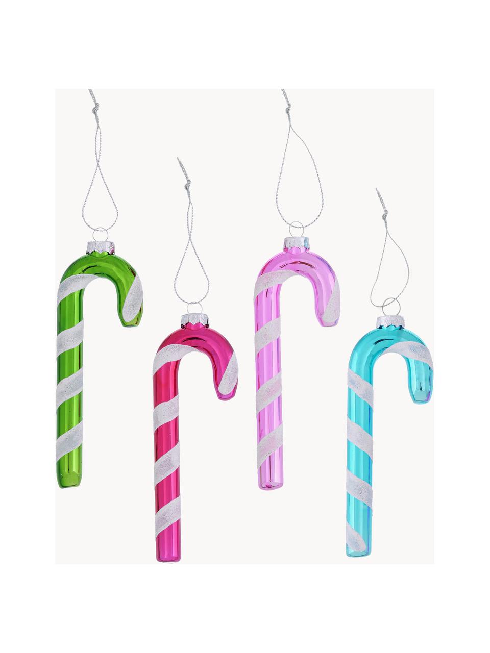 Kerstboomhangers Candy, set van 4, Gelakt glas, Groen, blauw, roze, B 4 x H 11 cm