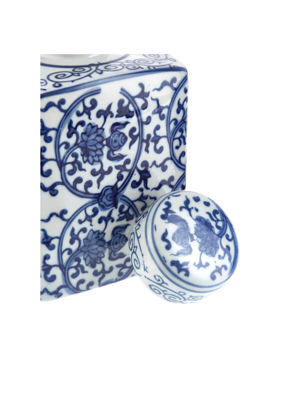 Deckelvase Ella aus Porzellan, H 17 cm, Porzellan, Blau, Weiß, gemustert, B 11 x H 17 cm