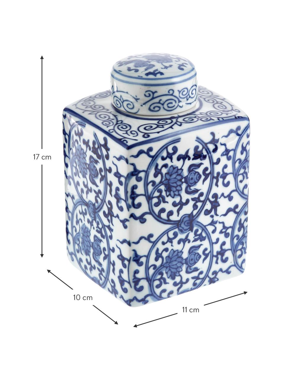 Vaas met deksel Ella uit porselein, Porselein, Blauw, wit, met patroon, B 11 x H 17 cm