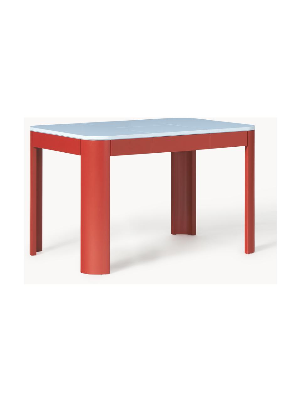 Mesa de comedor extensible Samos, tamaños diferentes, Tablero: tablero de fibras de dens, Patas: madera de haya maciza Est, Azul claro, rojo, An 80/120 x F 80 cm