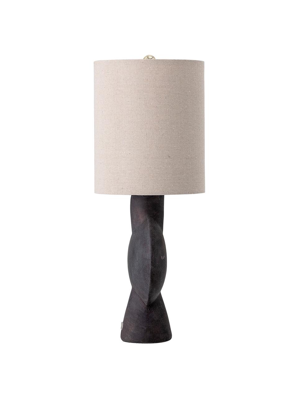 Lámpara de mesa grande de lino Sergio, estilo vintage, Pantalla: lino, Cable: plástico, Beige, marrón-negro, Ø 21 x Al 55 cm