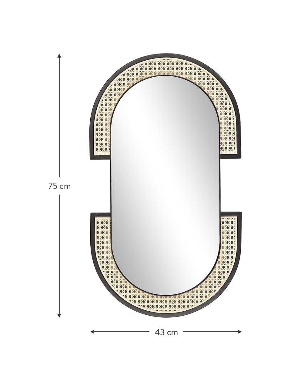 Ovale wandspiegel Esma met Weens vlechtwerk, Lijst: metaal, rotan, Zwart, beige, B 43 x H 75 cm