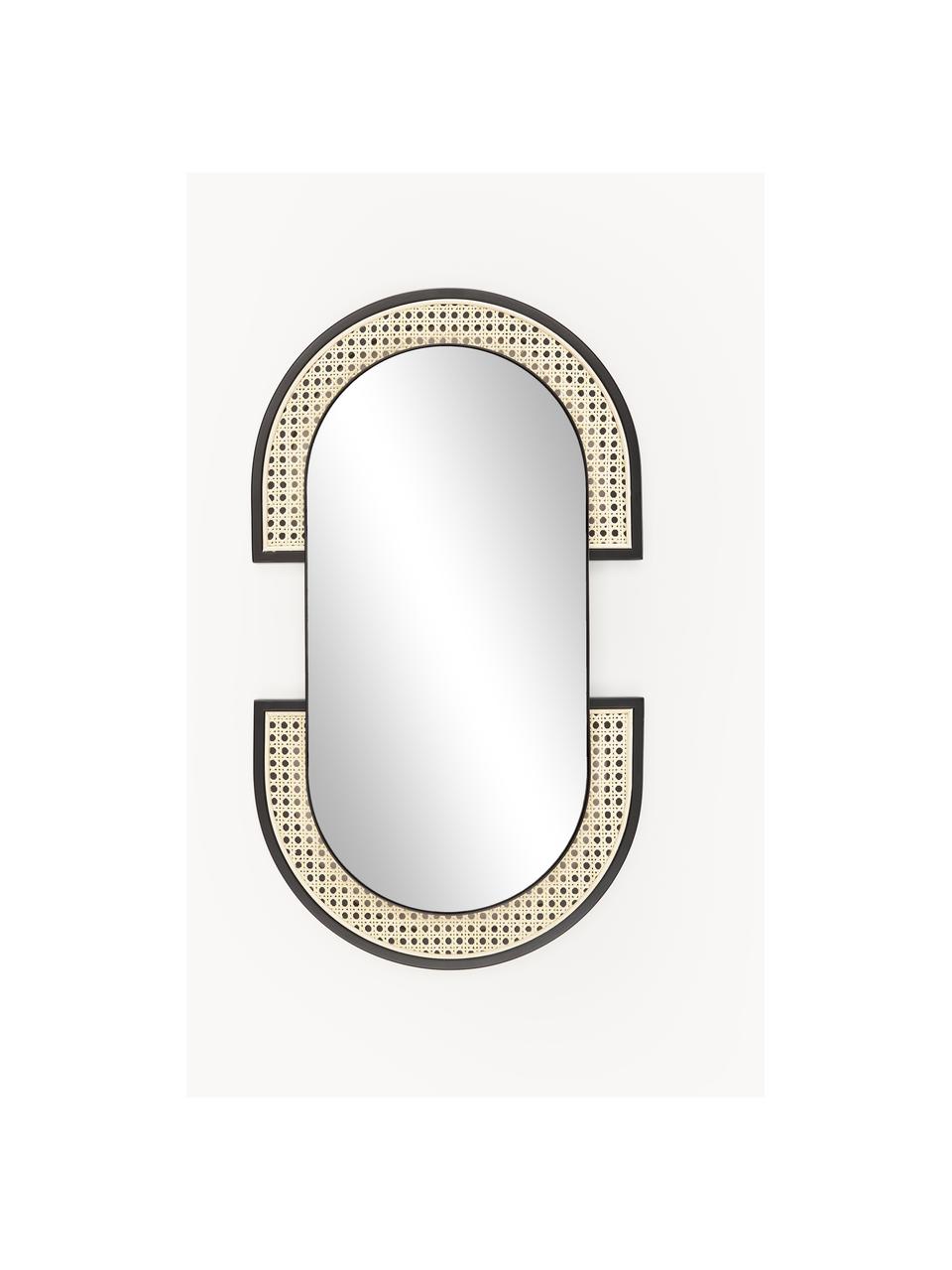 Oválne nástenné zrkadlo s viedenským výpletom Esma, Čierna, béžová, Š 43 x V 75 cm