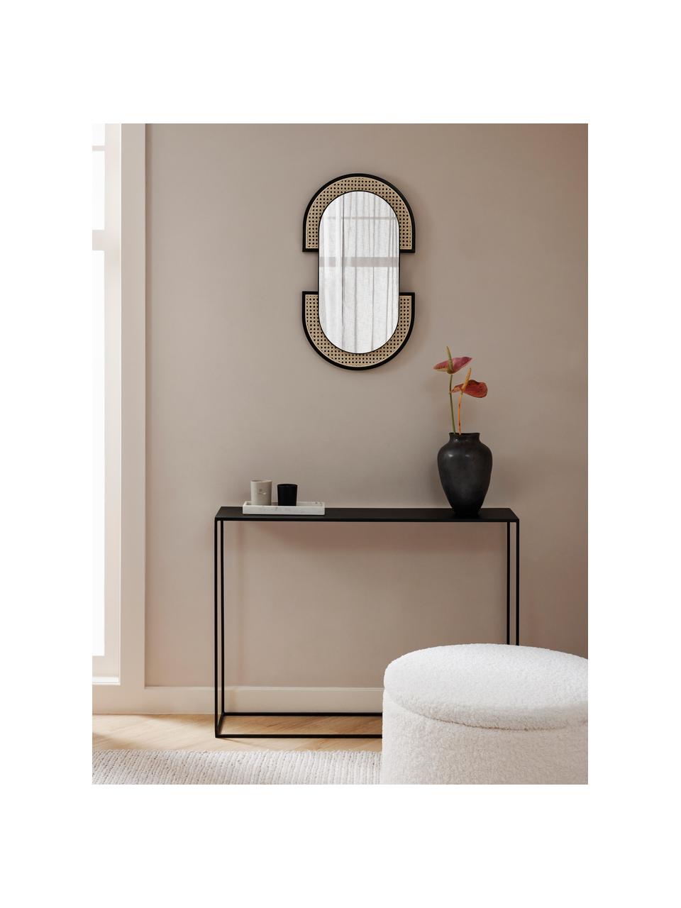 Miroir mural oval tissage viennois Esma, Noir, beige, larg. 43 x haut. 75 cm