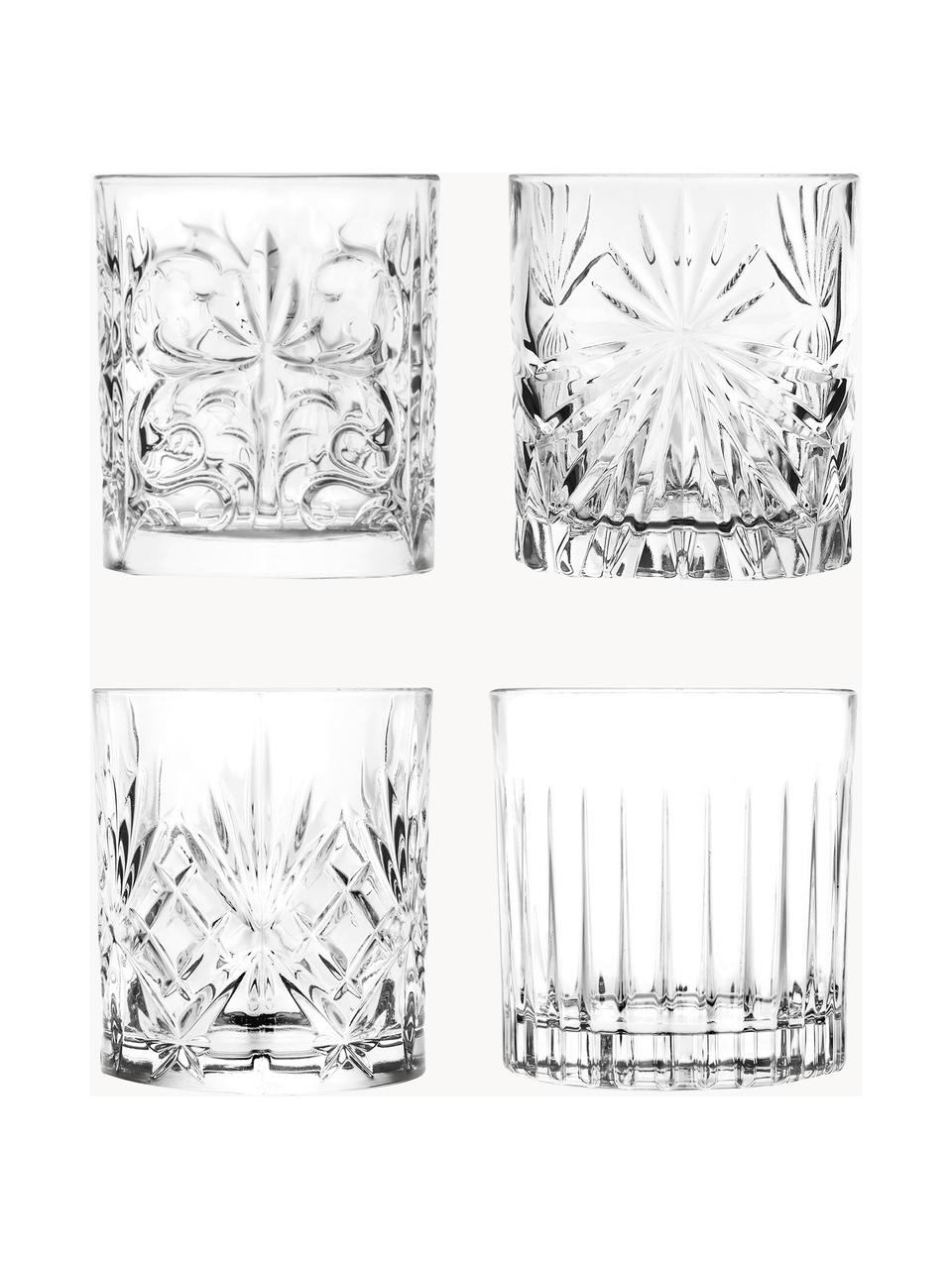 Vasos old fashioned de cristal con relieve Bichiera, 4 uds., Cristal, Transparente, Ø 8 x Al 9 cm, 310 ml