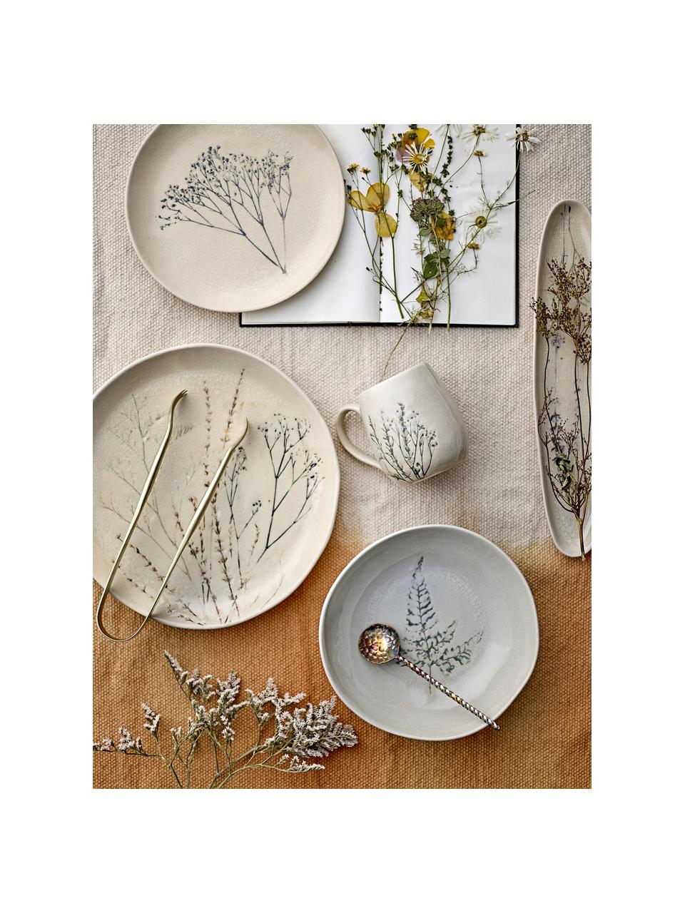 Handgemachter Frühstücksteller Bea mit Gräser-Motiv, Steingut, Beige, Ø 22 cm
