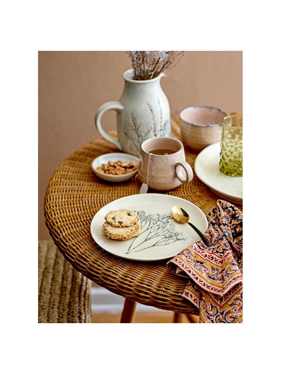Handgemaakt ontbijtbord Bea met grasmotief, Keramiek, Beige, meerkleurig, Ø 22 cm