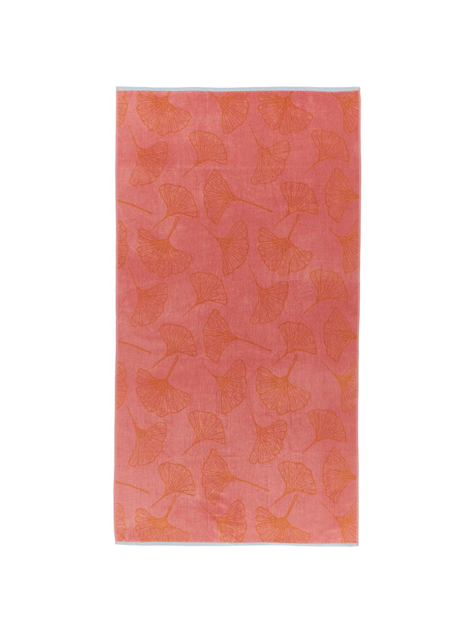 Strandlaken Burnt Sky met ginkgo motief, 100% katoen, Roze, oranje, B 100 x L 180 cm