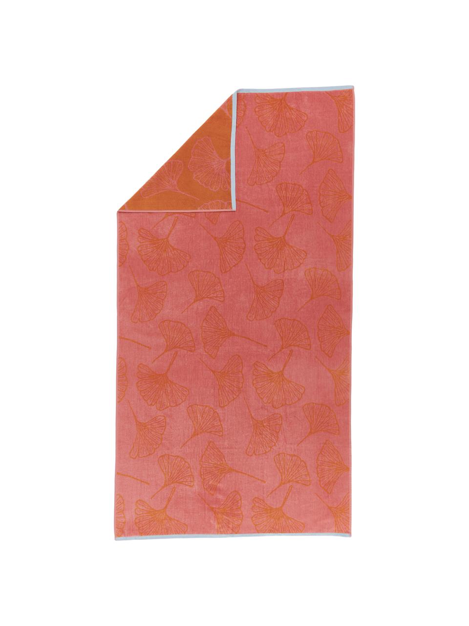 Strandlaken Burnt Sky met ginkgo motief, 100% katoen, Roze, oranje, B 100 x L 180 cm