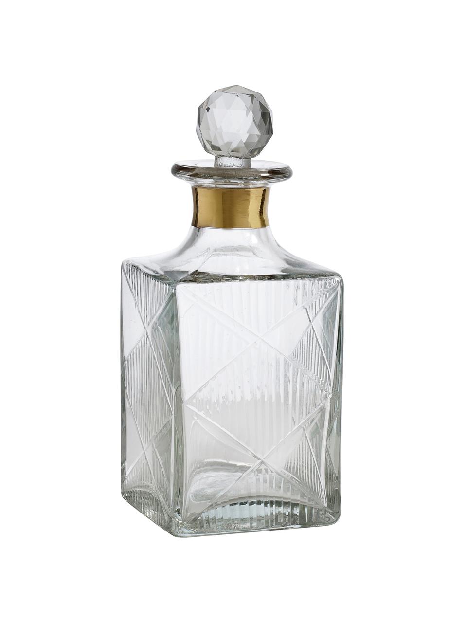 Bottiglia liquore in vetro Diamond, 400 ml, Vetro, Trasparente Bordo: dorato, Alt. 19 cm