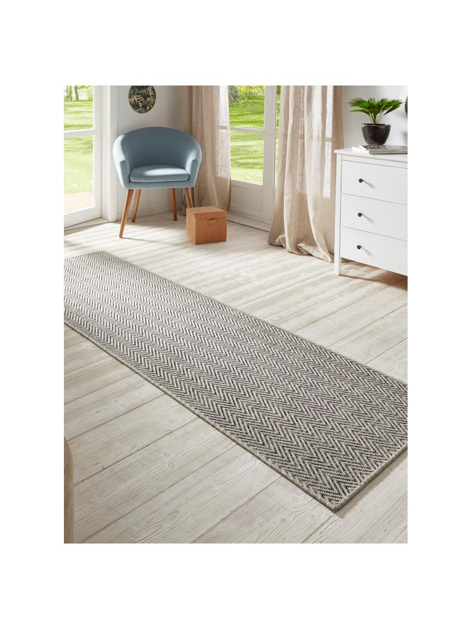 In- & outdoor loper Nature met subtiel zigzagpatroon, 100% polypropyleen, Grijs, antraciet, B 80 x L 250 cm