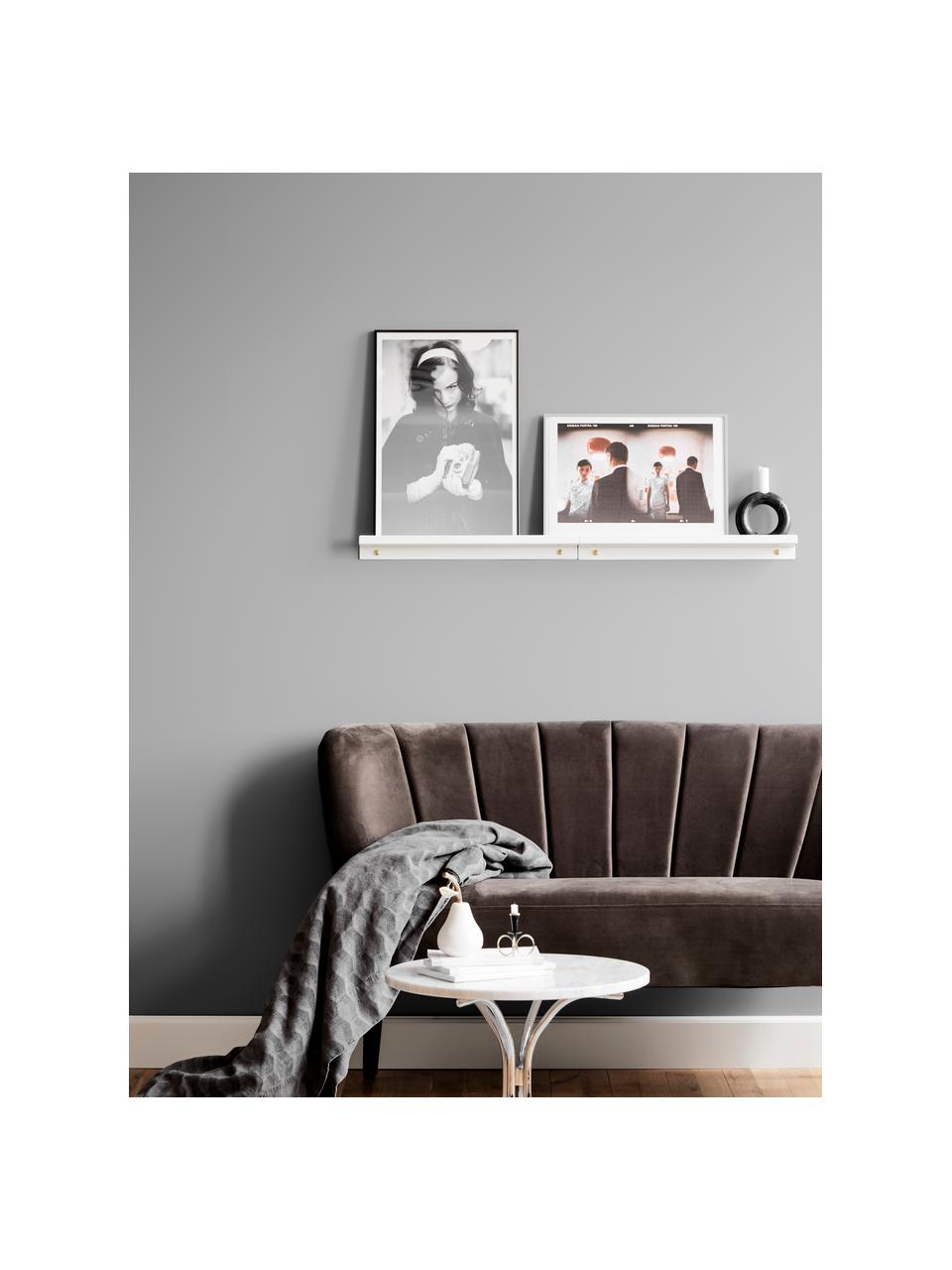 Smal fotolijstje Shelfini in wit, Lijst: gelakt metaal, Wit, messingkleurig, 50 x 6 cm