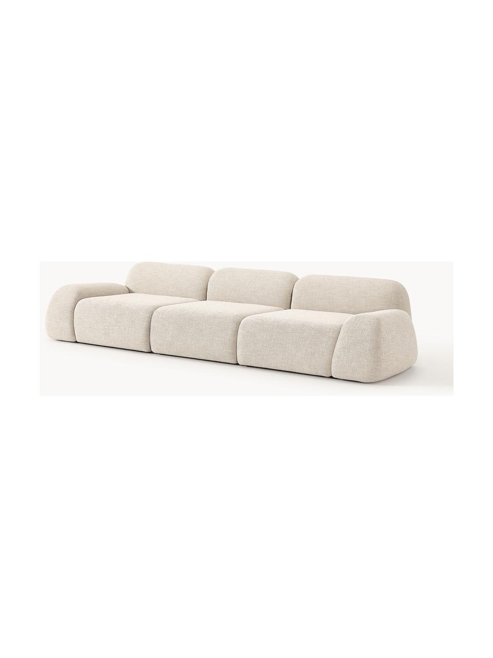 Canapé modulable 4 places en bouclette Wolke, Bouclette beige clair, larg. 343 x prof. 118 cm